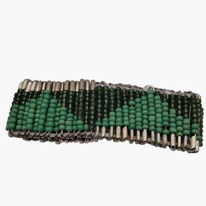 Primitive Beaded Safety Pin Bracelet Green Metallic Accents St Patricks Day